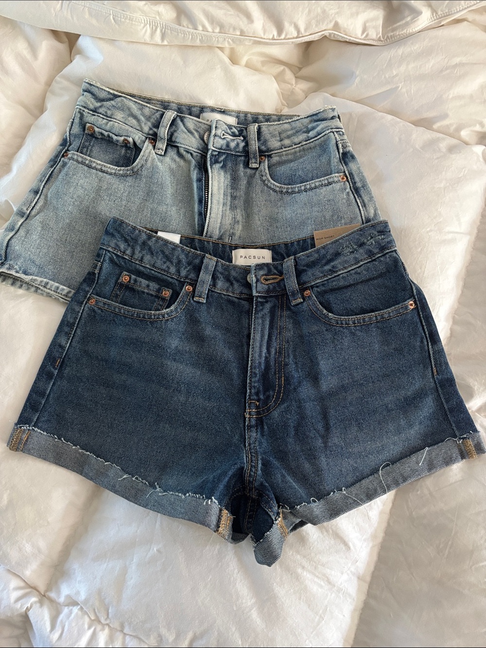 PacSun Dark & Light Wash High-Rise Denim Shorts - Blue